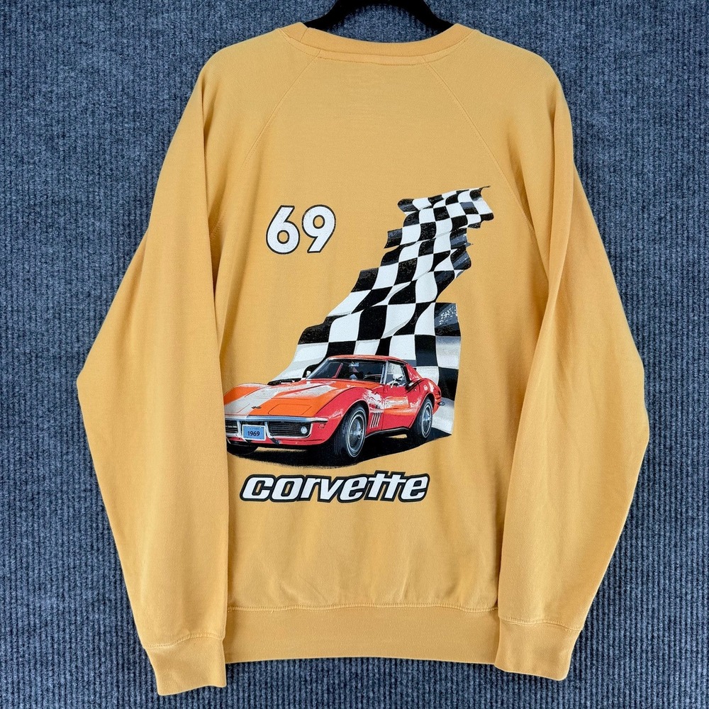 Chevrolet long sleeve pullover sweatshirt yellow cars racing Large Y2K retro